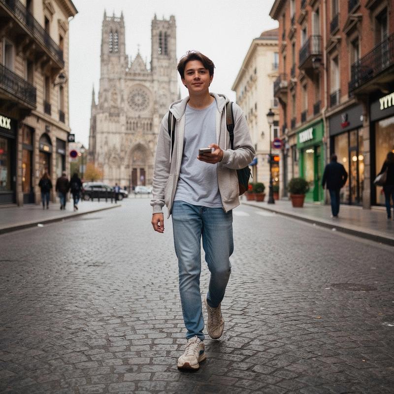 Student exploring a European city