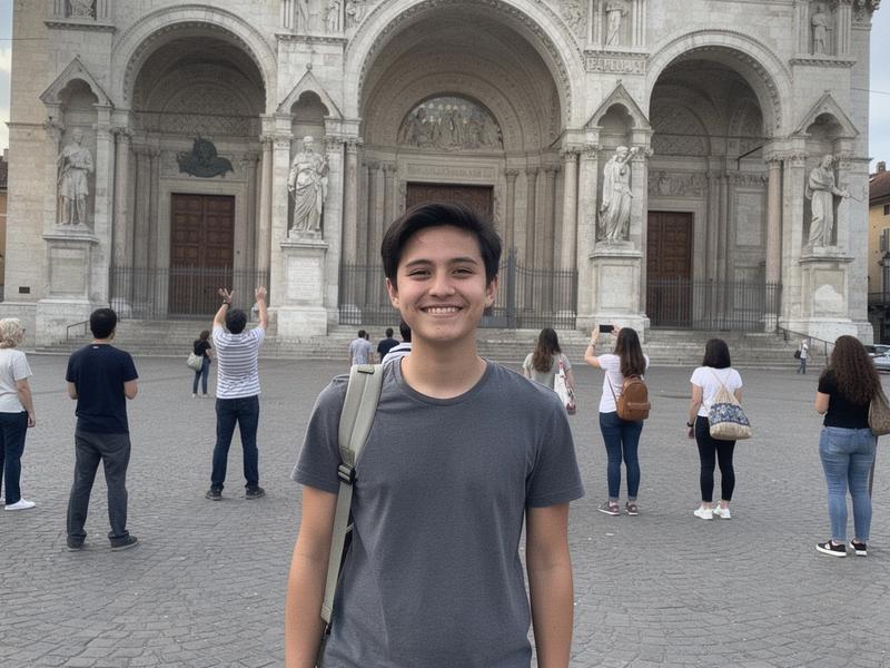 Student at a landmark during the tour